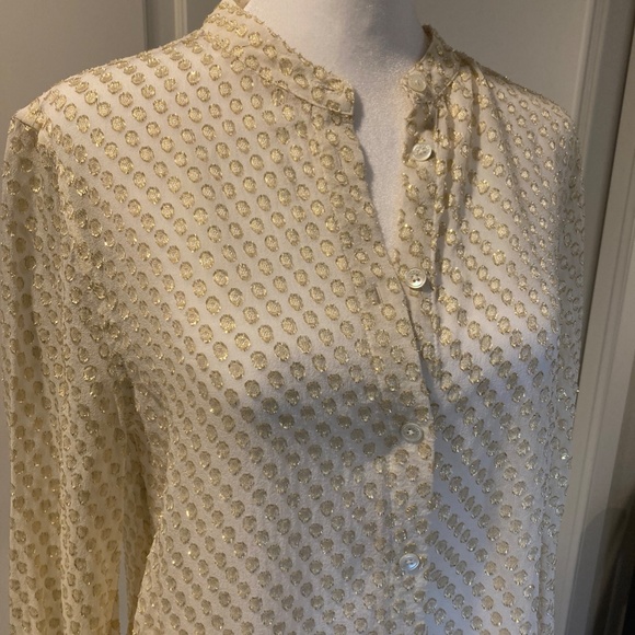 Equipment Cream Gold Polka Dot Silk Blend Button Down Blouse - Picture 2 of 7